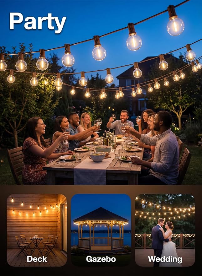 SUNSGNE 25FT Brown Outdoor String Lights, Shatterproof LED Globe String Lights - Image 9