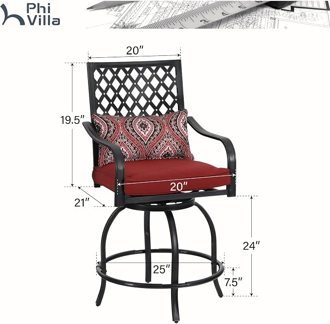 PHI VILLA Outdoor Swivel Bar Stools Set of 2, Counter Height Patio Chairs - Image 3