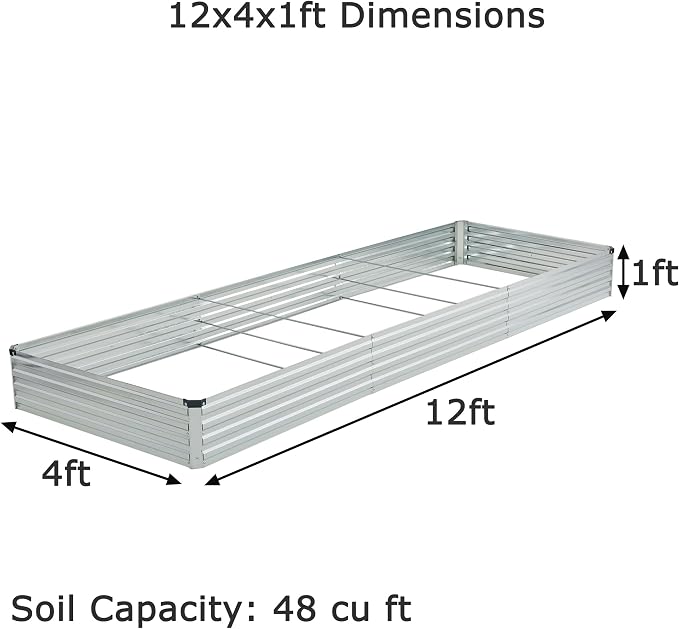 12x4x1ft Galvanized Raised Garden Bed, Outdoor Planter Box Metal Patio Kit - Image 2