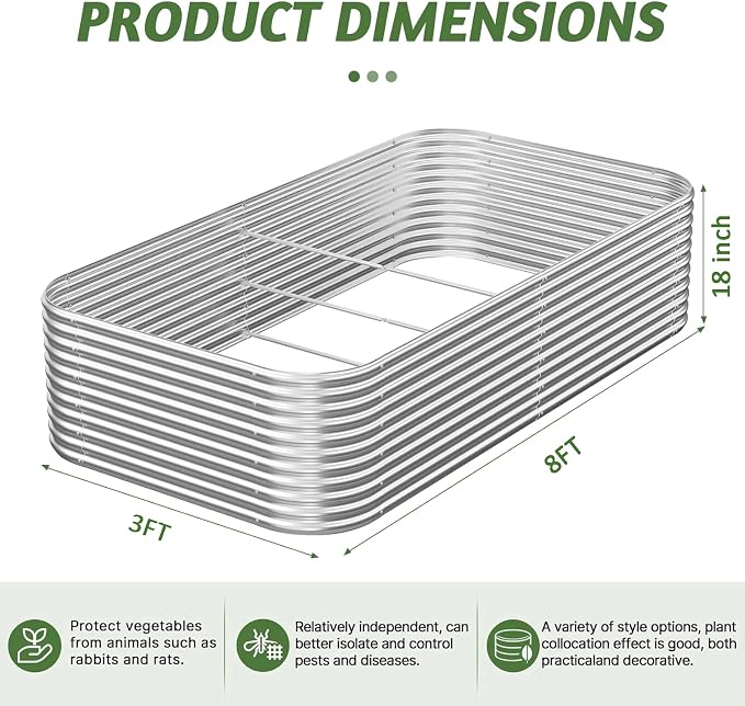 2 Pack Tall 8x3FT Corrugated Galvanized Steel Raised Garden Bed Outdoor - Image 2
