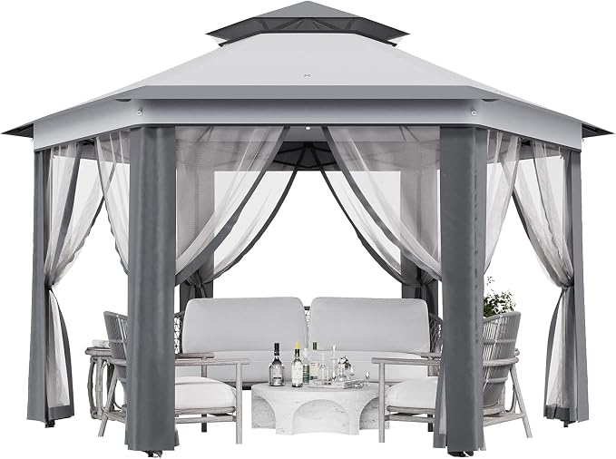 13' x 13' Pop-Up Gazebo, Hexagonal Canopy Shelter - Image 2