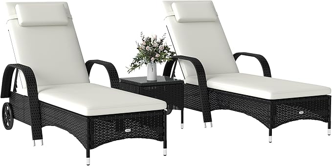 Outsunny Wicker Outdoor Chaise Lounge Chair Set of 3 by Outsunny