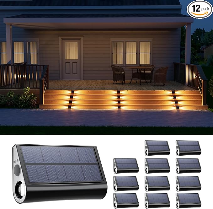 12 Pack Solar Powered Stair Lights Outdoor Waterproof Warm White Lamps by GVSHINE