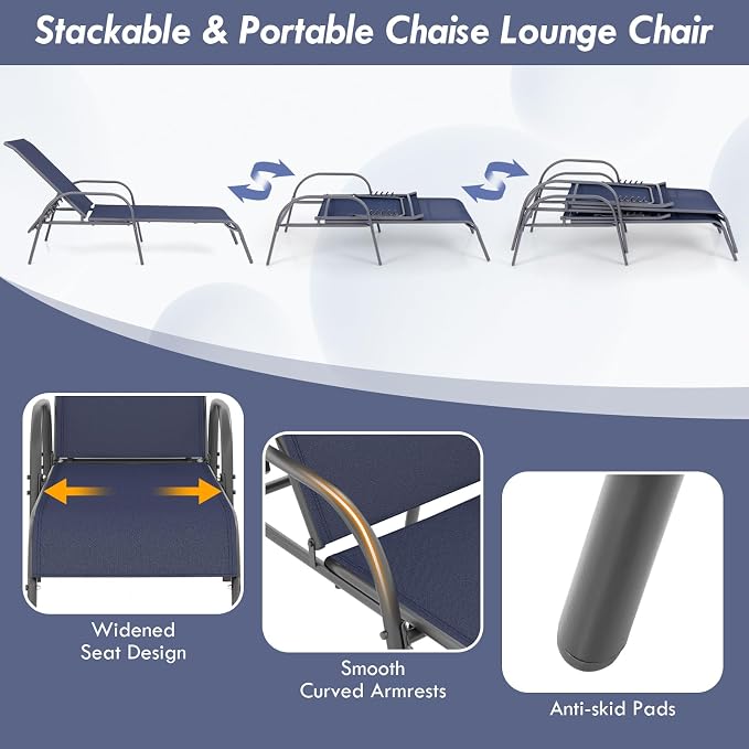 Giantex 2 Pack Patio Lounge Chair, Outdoor Chaise Lounge - Image 5