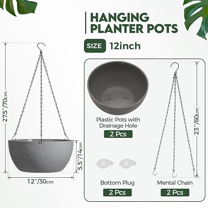 T4U Hanging Planters for Indoor Outdoor Plants 2 Pack - Image 2