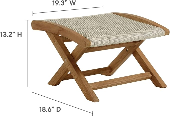 Modway Vienna Outdoor Patio Teak Wood Folding Ottoman in Natural Natural - Image 3