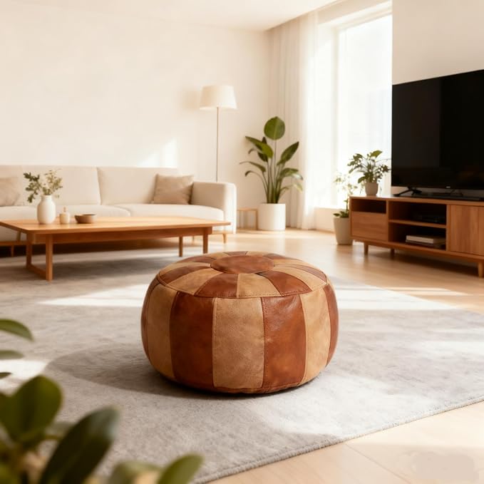 Thgonwid Unstuffed Moroccan Storage Pouf Foot Stool Ottoman Seat Handmade Faux - Image 2