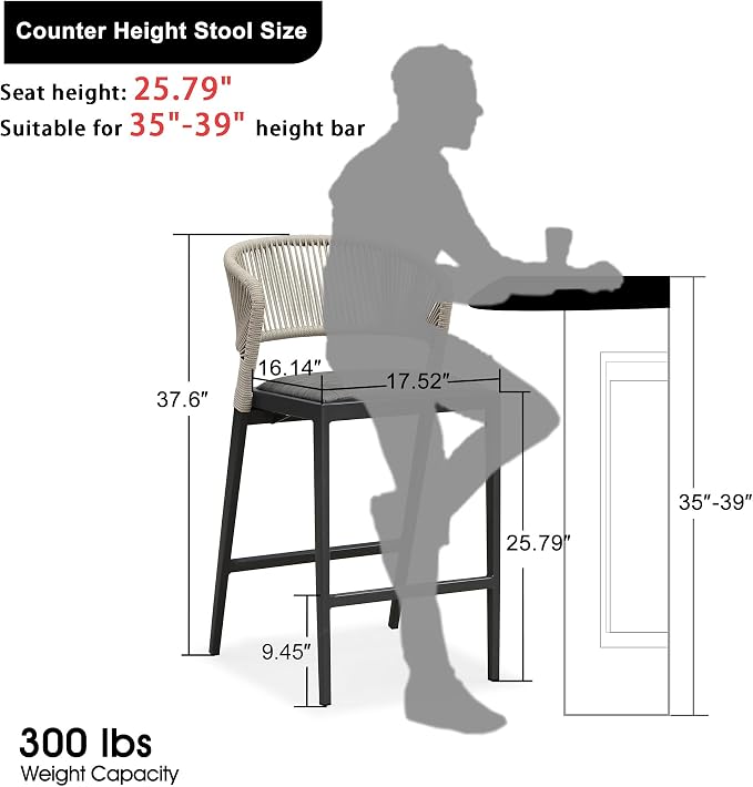 PURPLE LEAF Counter Height Bar Stool Set of 4 Aluminum Counter Height Bar Chair - Image 2