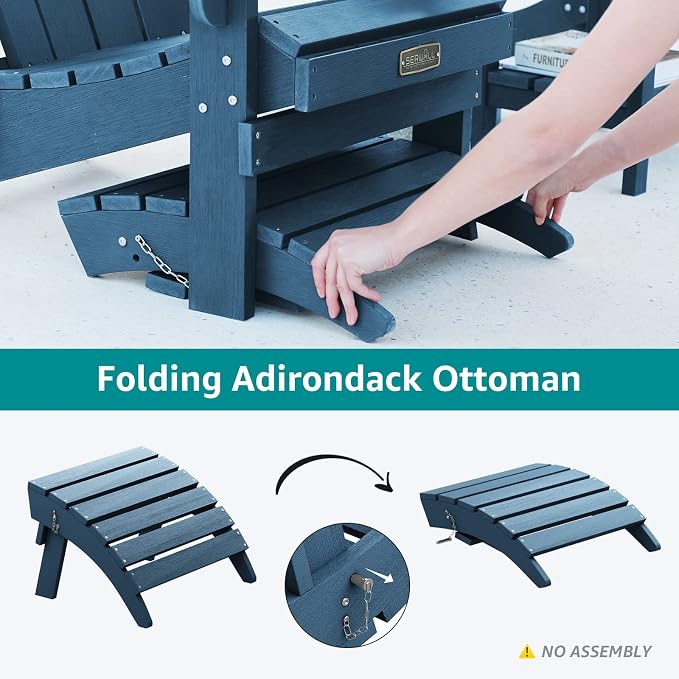 SERWALL Folding Adirondack Footrest Without Assembly, All Weather Use - Image 3