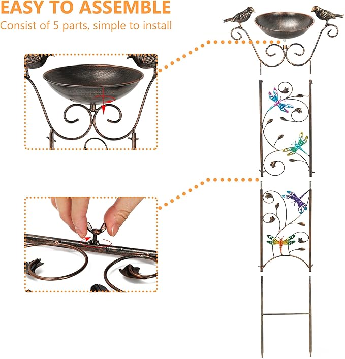 SUNNYPARK Bird Bath with Trellis Outdoor, Antique Garden Iron Plant Trellis - Image 3