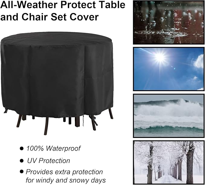 Round Patio Bar Height Table and Chair Cover 90 Inch, Outdoor Round Tall High - Image 5