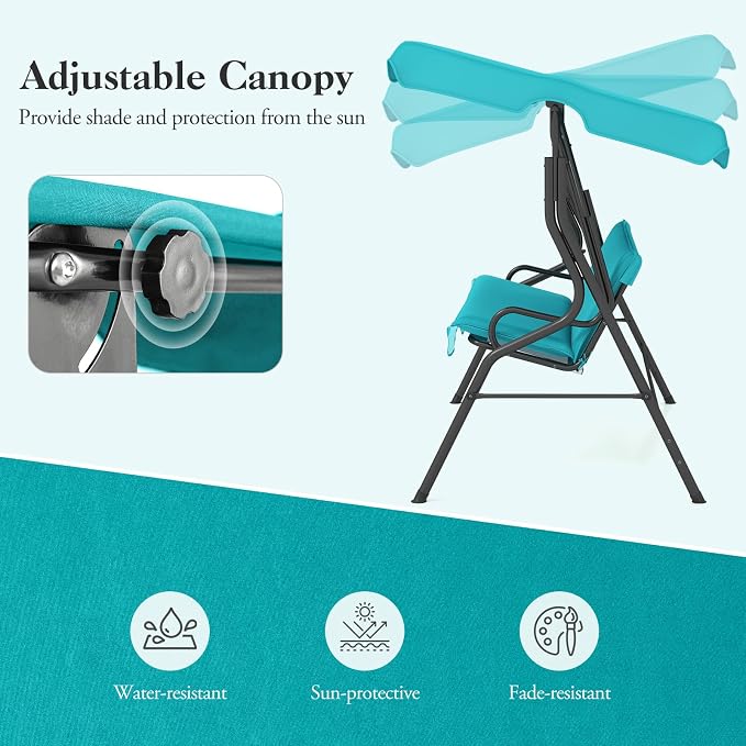Porch Swing Outdoor, 3 Person Patio Swing w/Removable Cushion, Stand & - Image 4