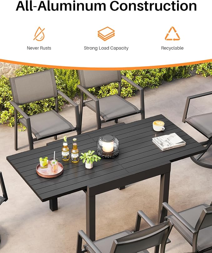 Patio Aluminum Extendable Dining Table, Rust-Free Expandable Outdoor Dining - Image 6