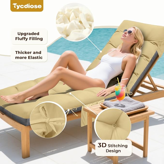 Outdoor Lounge Chair Cushion, Waterproof Replacement Chaise Lounge Cushions - Image 2