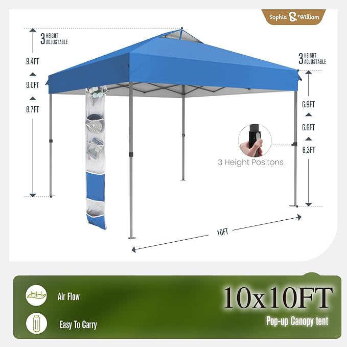 Sophia & William Canopy Tent Pop Up 10x10 ft One Person Push Set Up Tent - Image 5