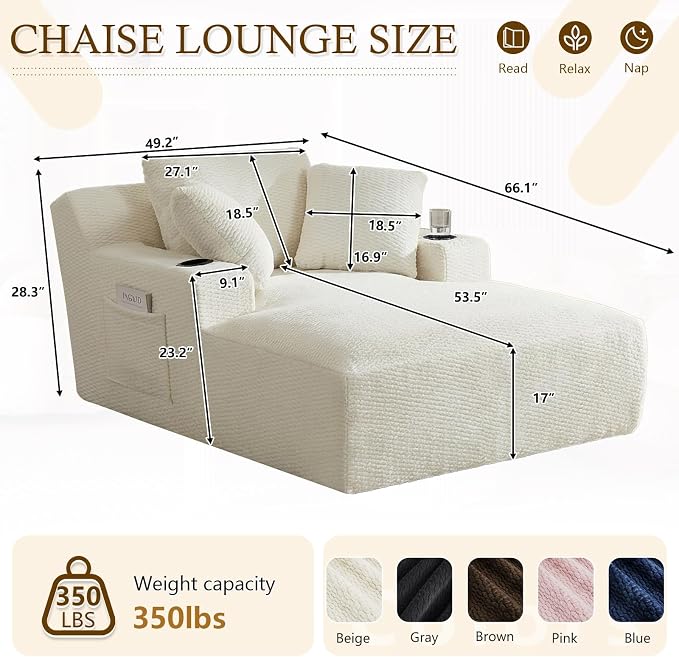 Oversized Chaise Lounge Chair Indoor, Upholstered Boneless Cloud Couch Chair - Image 2