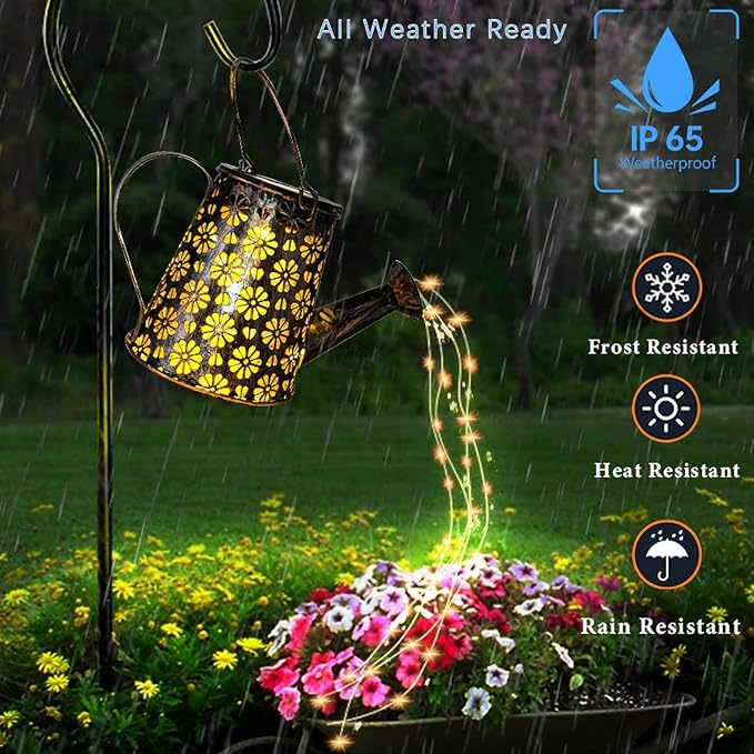 2 Pack Solar Watering Can with Lights, Solar Outdoor Garden Decor Waterproof - Image 7