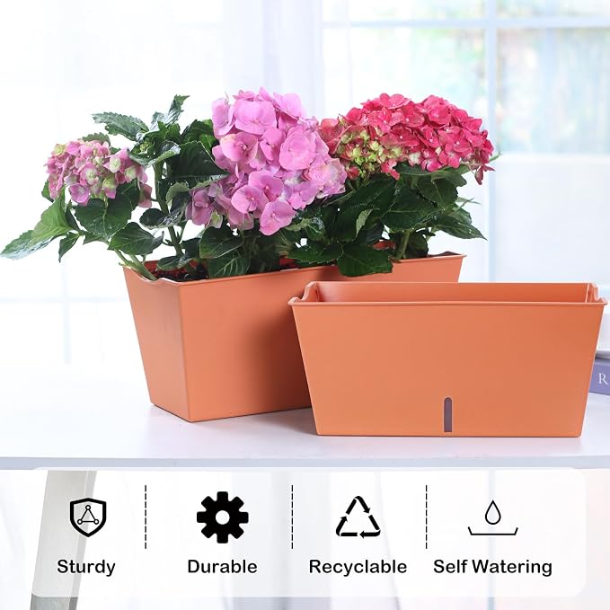 Window Box Planter 6 Pcs, 16.5 Inches Self Watering Rectangle Flower Plant Pots - Image 2