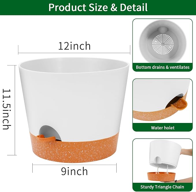 GARDIFE 12 inch Plant Pots, Self Watering Pots, Large Plastic Flower pots - Image 2