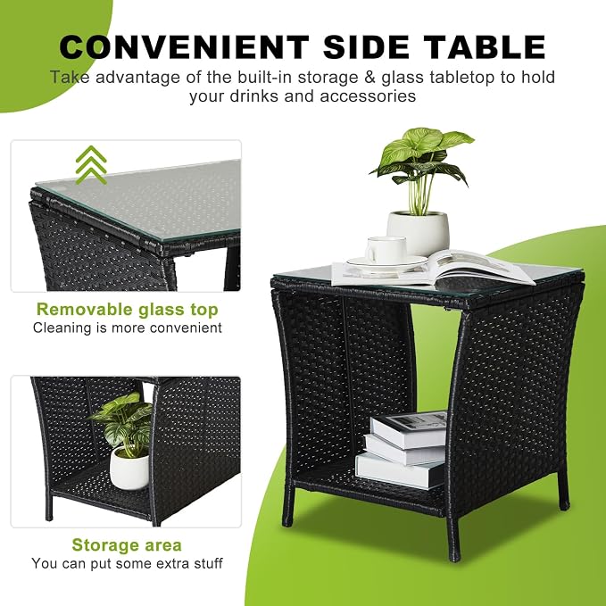 Outvita Outdoor Side Table, Rattan Coffee Table Small End Table - Image 5