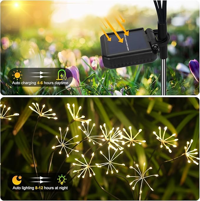 Kwaiffeo Solar Garden Lights Outdoor: Waterproof 2 Modes Twinkling Fireworks - Image 6