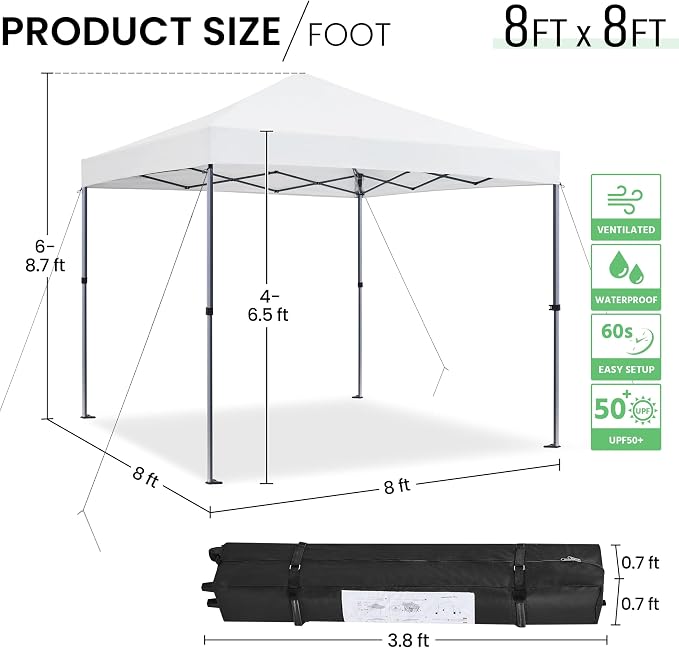 Yaheetech 8x8 Pop Up Canopy Easy Set-up Tent, Portable Outdoor Canopy Instant - Image 3