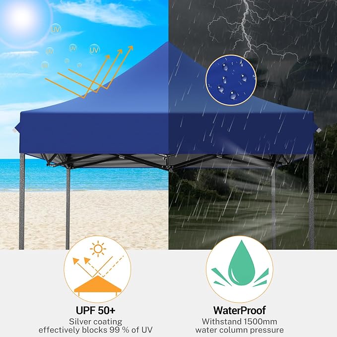 COBIZI 6.6x6.6 Pop up Canopy Tent Heavy Duty Without Sidewalls, Easy Set-up - Image 4