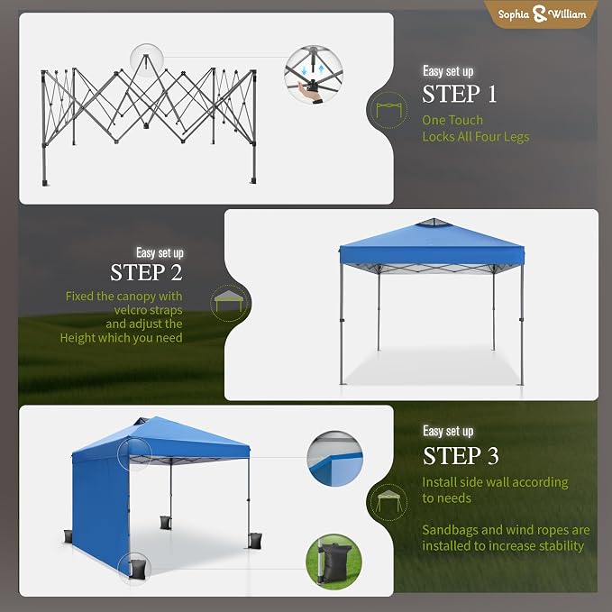 Canopy Tent Pop Up 10x10 ft One Person Push Set Up Tent, Outdoor Canopies - Image 6