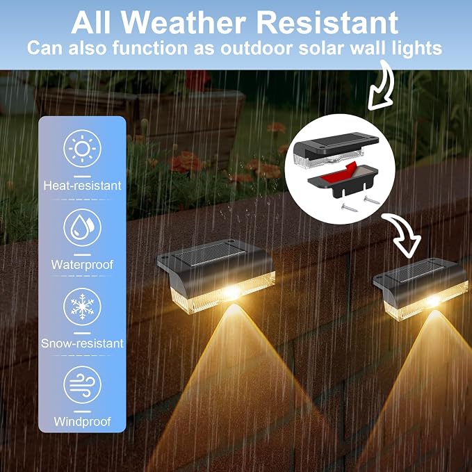 Solar Fence Lights Outdoor, 8 Pack Fence Light Solar Powered Wall Lighting - Image 5