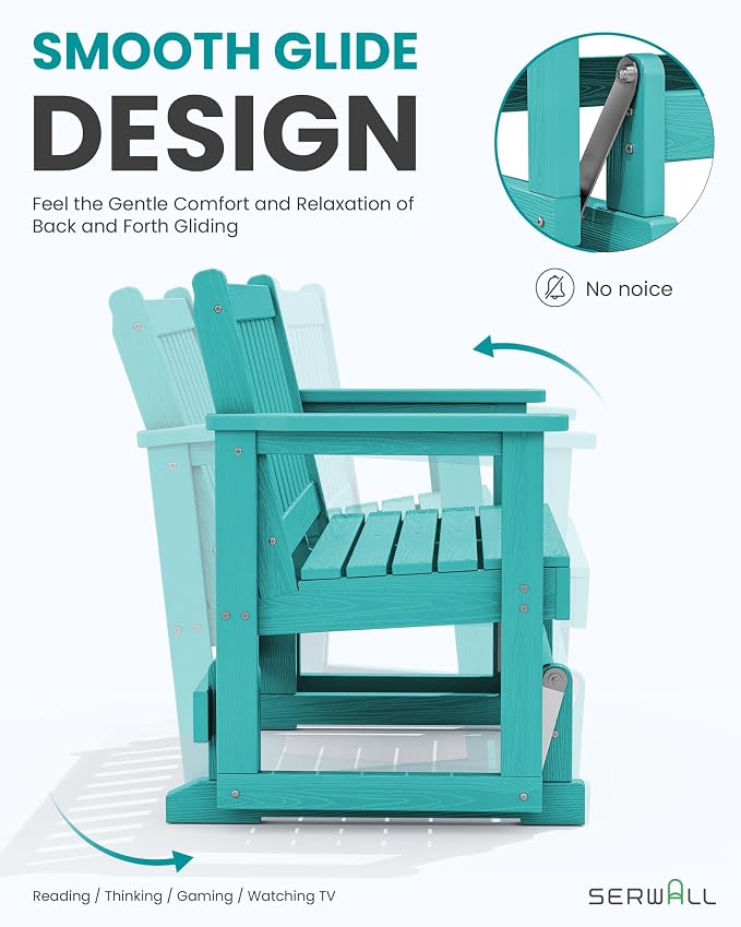 SERWALL 2 Person Patio Glider Bench, HDPE Material Weather-Resistant Swinging - Image 4