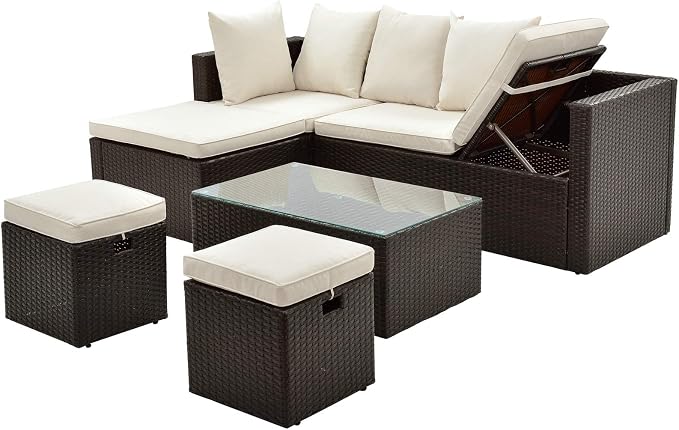 LUMISOL 5 Pieces Outdoor Patio Wicker Sofa Set, Rattan Furniture Sets by LUMISOL