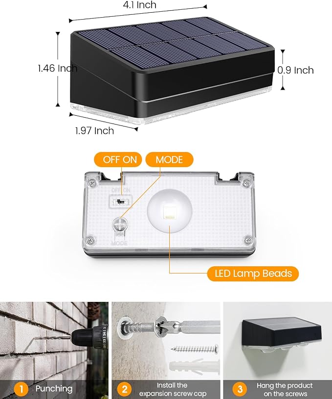 2025 Upgraded Solar Fence Lights Outdoor 8 Pack, 3000K-6000K Solar Deck Lights - Image 6