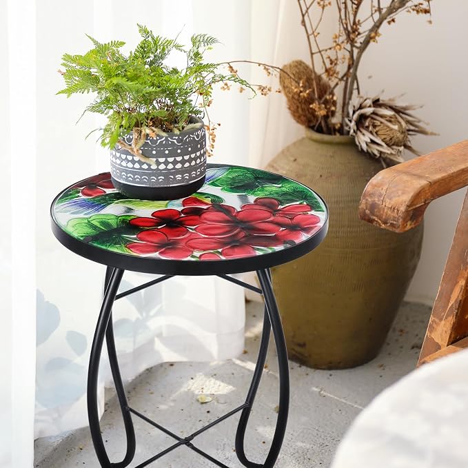 VCUTEKA Patio Side Table Outdoor Accent Table Small Mosaic Tables Coffee End - Image 2