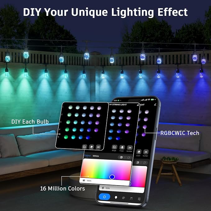 XMCOSY+ Smart Outdoor String Lights - 64ft RGBCWIC Patio Lights - Image 4