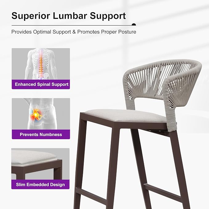 PURPLE LEAF Counter Height Bar Stool Set of 2 Outdoor Bar Stools Modern Bar - Image 6