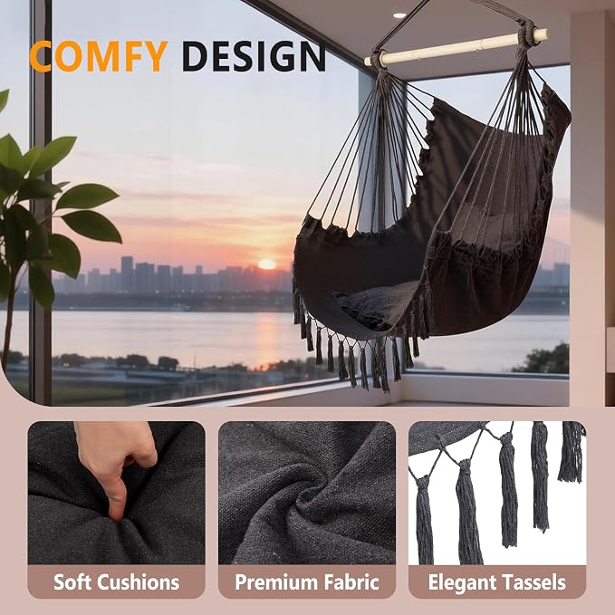ONCLOUD Hammock Chair Hanging Rope Swing, Load Capacity Up to 550 LBS Macrame - Image 2