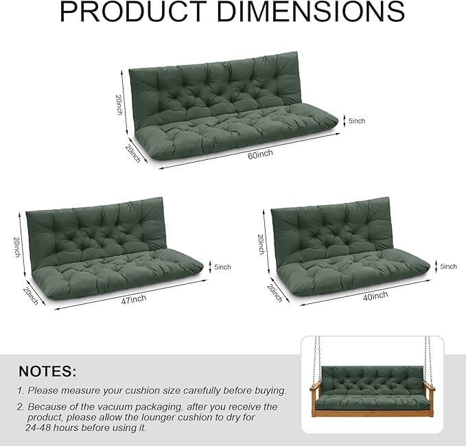 Porch Swing Cushions, Outdoor Swing Replacement Cushions 4 Seater - Image 2
