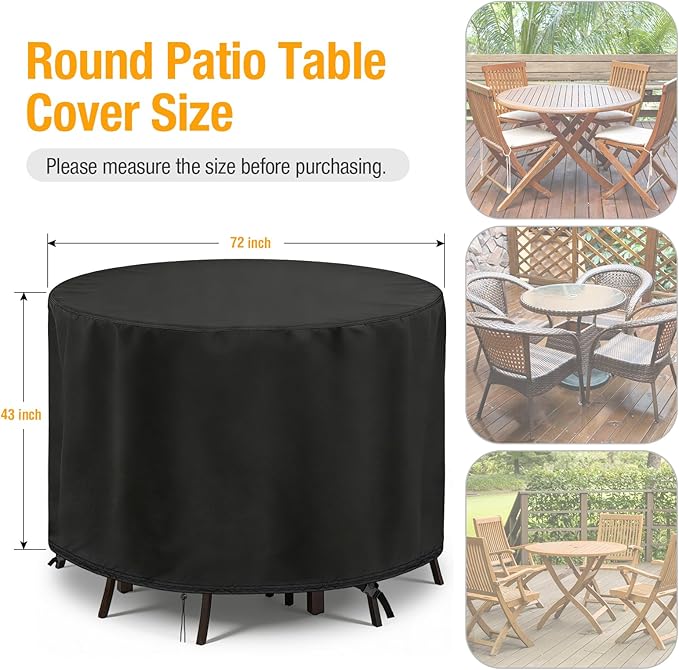 POMER Waterproof Round Patio Outdoor Table Cover, Bar Height Table and Chair - Image 2
