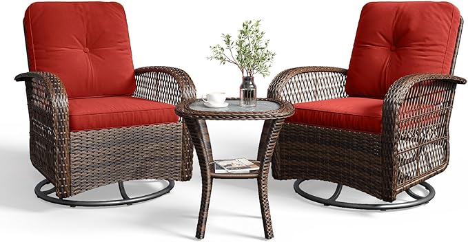 Aoxun 3 Pieces Patio Furniture Set, Patio Swivel Rocker Chairs Set of 2 by Aoxun
