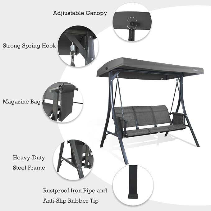 Kozyard Brenda 3-Seat Outdoor Porch Swing Glider, Patio Swing - Image 3
