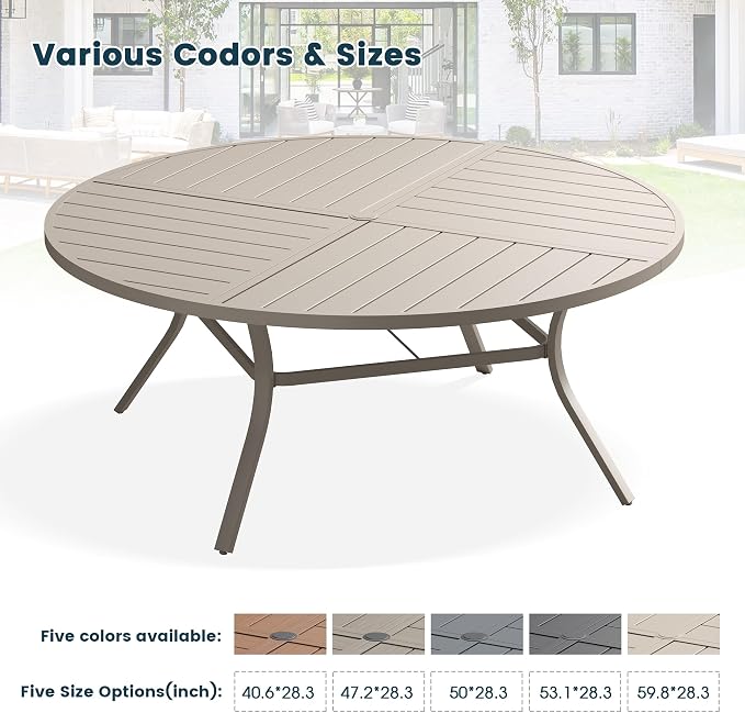 Patio Dining Table for 8-10, Round Metal Outdoor Table - Image 7