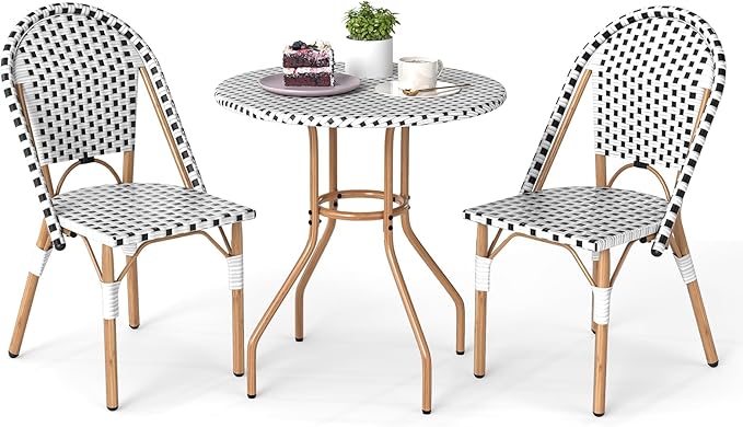 Tangkula 3 Piece French Bistro Table Chair Set, Outdoor Wicker Round Table & 2 by TANGKULA
