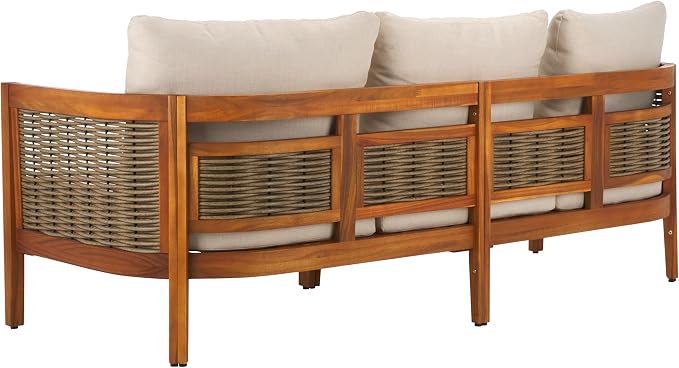 SAFAVIEH Outdoor Collection Amanda Natural Acacia Solid Wood/Taupe Cushion - Image 7