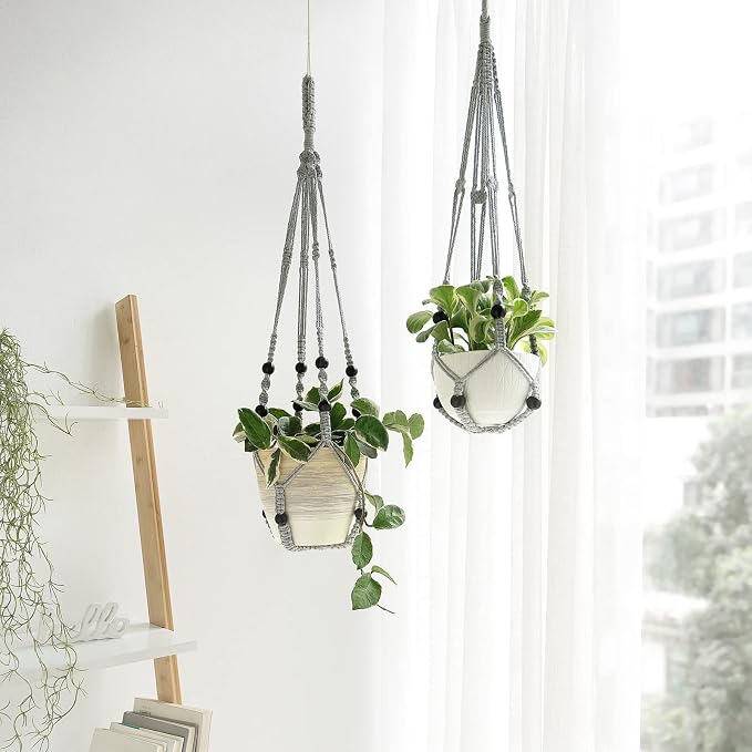 Mkono 3 Pack Macrame Plant Hangers Indoor Different Size Hanging Planter Basket - Image 3