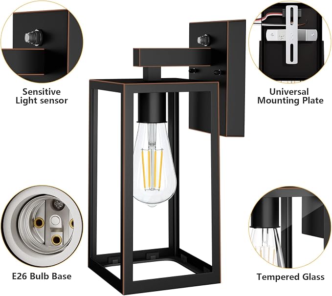 SHINE HAI Dusk to Dawn Outdoor Wall Lantern, Exterior Sensor Light Fixture - Image 4