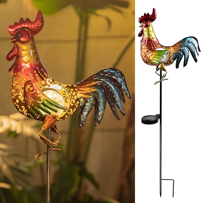 Tryme Rooster Solar Lights Outdoor Decorative Garden Statue Gifts by Tryme