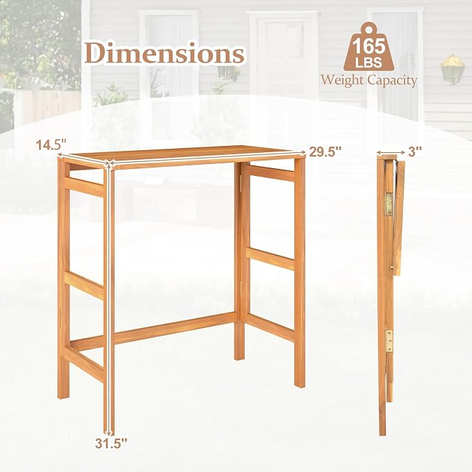 Tangkula Acacia Wood Outdoor Folding Bar Table, Patio Rectangle Counter Height - Image 9