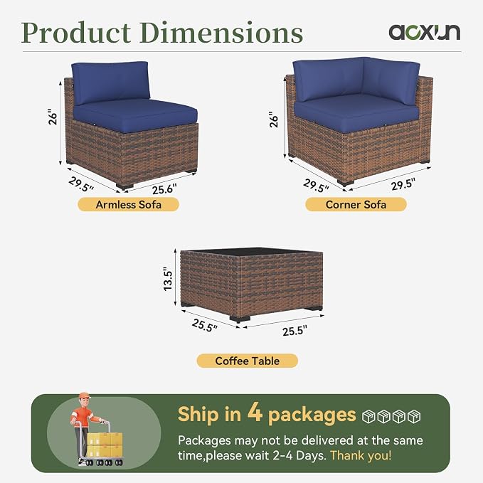Aoxun 14 Piece Patio Furniture Set Wicker Rattan Patio Conversation Set Outdoor - Image 8