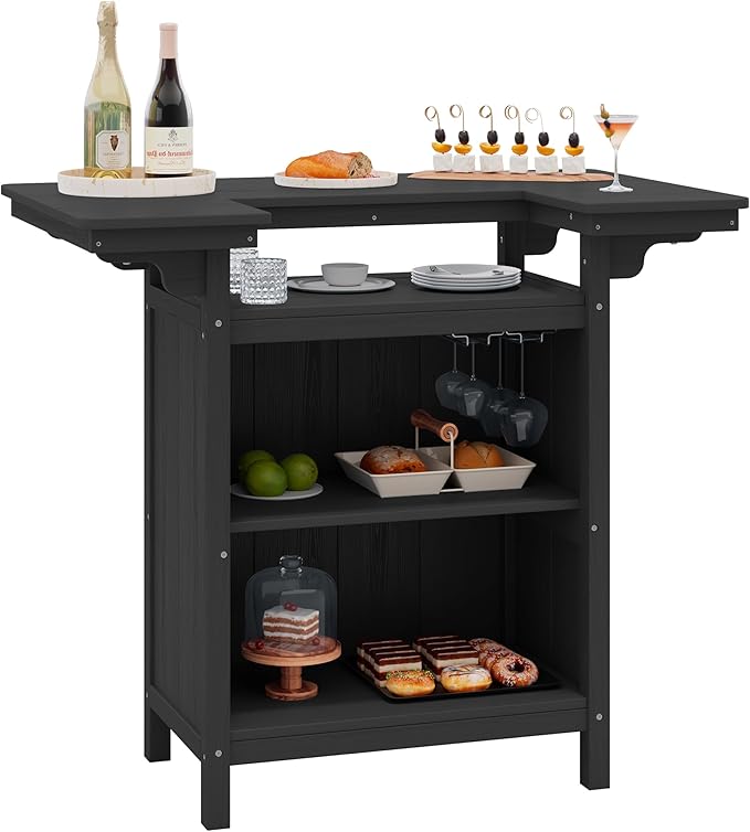 SERWALL Outdoor Bar Table, Patio Bar Cabinet by SERWALL
