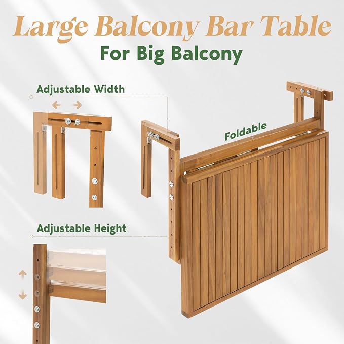 Idzo FSC Acacia Wood Folding Balcony Bar Table - Image 3